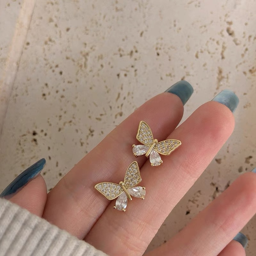 Gold stud butterfly earrings 18k gold plated 925 sterling silver